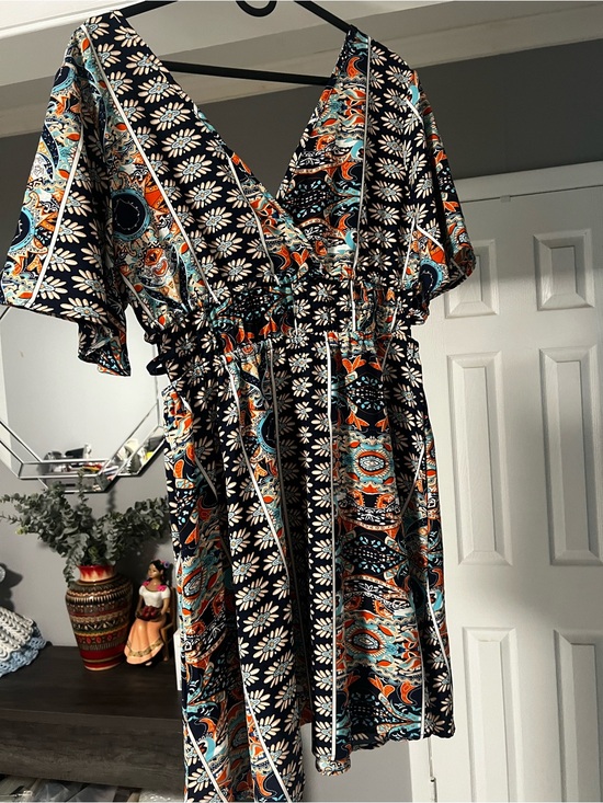 SHEIN Dresses & Skirts - SHEIN Black Midi Dress with Orange & Teal Floral Print